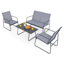 Tangkula 4PCS Metal Outdoor Conversation Set Patio Furniture Set W/ Glass Table -Tangkula Shop GUEST dd145934 48a7 40a3 909d 560741079014