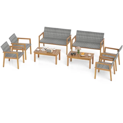 Tangkula 8 Piece PE Rattan Patio Furniture Set with Loveseat and Coffee Table 9 Tangkula 8 Piece PE Rattan Patio Furniture Set with Loveseat and Coffee Table - Image 9