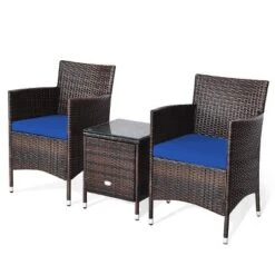 Tangkula 3-Piece Patio Wicker Rattan Furniture Set Conversation Sofa Set With Coffee Table Navy -Tangkula Shop GUEST dd42a3f2 6d17 42c3 a858 78a3011edd4a