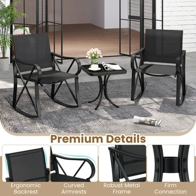 Tangkula 3 Piece Patio Rocking Set 2 Rocking Chairs W/ Tempered Glass Side Table 7 Tangkula 3 Piece Patio Rocking Set 2 Rocking Chairs W/ Tempered Glass Side Table - Image 7