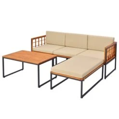 Tangkula 5PCS Furniture Set Acacia Wood Sectional Set With Seat & Back Cushions Patio -Tangkula Shop GUEST dd5558f0 41ae 4a29 9c05 ab55e0aa7577
