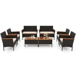 Tangkula 8 Piece Outdoor Patio Rattan Furniture Set with Acacia Wood -Tangkula Shop GUEST dd6db65d 1df3 4a8d a554 1df5fc04bb96