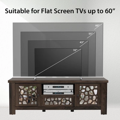 Tangkula 55" Retro TV Stand Media Entertainment Center W/ Mirror Doors & Drawer Brown 4 Tangkula 55" Retro TV Stand Media Entertainment Center W/ Mirror Doors & Drawer Brown - Image 4
