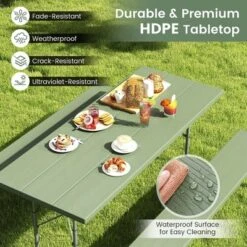 Tangkula 6 FT Folding Picnic Table Set with 2 Benches, All-Weather HDPE Outdoor Dining Set for 8 Persons -Tangkula Shop GUEST dd844baa 342e 4870 821a b7d935d1a7e1
