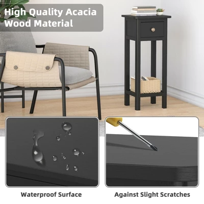Tangkula 2 Tier End Bedside Sofa Side Table With Drawer Shelf Acacia Wood Nightstand Black 5 Tangkula 2 Tier End Bedside Sofa Side Table With Drawer Shelf Acacia Wood Nightstand Black - Image 5