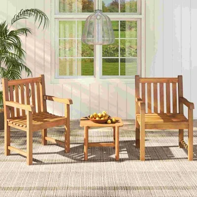 Tangkula 4 PCS Teak Wood Patio Dining Chair Outdoor Armchair W/ Slatted Seat & Solid Legs 2 Tangkula 4 PCS Teak Wood Patio Dining Chair Outdoor Armchair W/ Slatted Seat & Solid Legs - Image 2