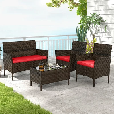 Tangkula 4-Piece Outdoor Rattan Conversation Set with Loveseat and Coffee Table 2 Tangkula 4-Piece Outdoor Rattan Conversation Set with Loveseat and Coffee Table - Image 2
