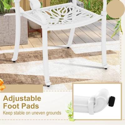 Tangkula Set Of 2 Cast Aluminum Patio Dining Chairs Stackable Outdoor Dining Chairs With Armrests Outdoor Bistro Chairs White 5 Tangkula Set Of 2 Cast Aluminum Patio Dining Chairs Stackable Outdoor Dining Chairs With Armrests Outdoor Bistro Chairs White - Image 5