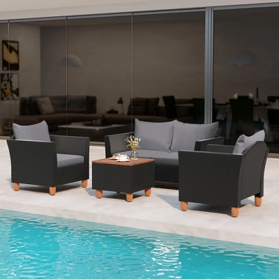 Tangkula 8 PCS Wicker Patio Furniture Set W/ Removable Cushions Storage Coffee Table 2 Tangkula 8 PCS Wicker Patio Furniture Set W/ Removable Cushions Storage Coffee Table - Image 2