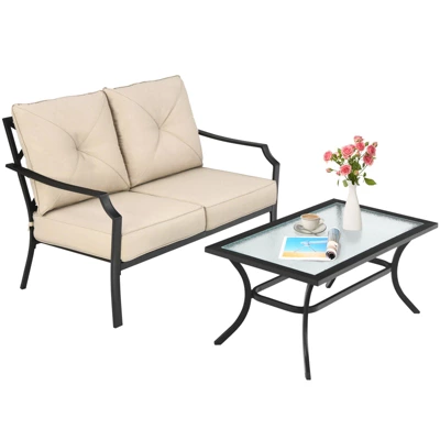 Tangkula 2-Piece Patio Loveseat and Coffee Table Set - Outdoor Cushioned Sofa 4 Tangkula 2-Piece Patio Loveseat and Coffee Table Set - Outdoor Cushioned Sofa - Image 4