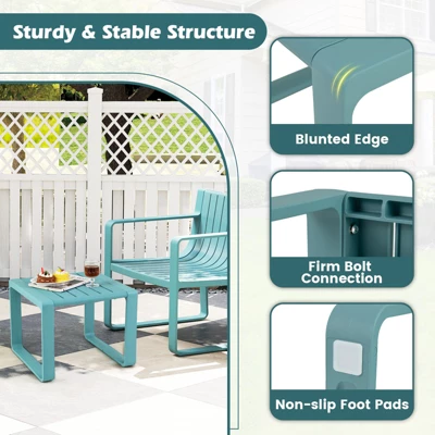 Tangkula 3 PCS Patio Furniture Set W/1 Loveseat & 2 Side Tables All-Weather Bistro Set Blue 7 Tangkula 3 PCS Patio Furniture Set W/1 Loveseat & 2 Side Tables All-Weather Bistro Set Blue - Image 7