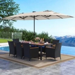 Tangkula 11-Piece Patio Dining Set with 15ft Double-Sided Solar Umbrella