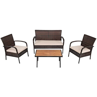 Tangkula 4PCS Cushioned Rattan Patio Conversation Set Outdoor Furniture Set 10 Tangkula 4PCS Cushioned Rattan Patio Conversation Set Outdoor Furniture Set - Image 10