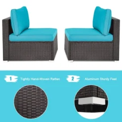 Tangkula 2PCS Patio Wicker Rattan Sectional Armless Chair Sofa W/ Turquoise Cushion 18 Tangkula 2PCS Patio Wicker Rattan Sectional Armless Chair Sofa W/ Turquoise Cushion -Tangkula Shop GUEST decdc42a 38b6 4051 afd1 f79915de2585