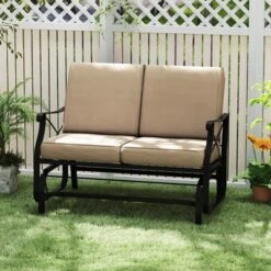 Tangkula 2-Person Outdoor Glider Rocking Chair Loveseat with Extra Thick Cushions