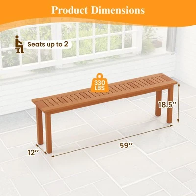 Tangkula Set Of 2 59" Outdoor Wood Bench Patio Dining Bench Backless With Teak Oil Finish & Slat Seat Accent Entryway Bench Farmhouse Bench 3 Tangkula Set Of 2 59" Outdoor Wood Bench Patio Dining Bench Backless With Teak Oil Finish & Slat Seat Accent Entryway Bench Farmhouse Bench - Image 3