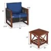 Tangkula 3PCS Patio Rattan Bistro Set Acacia Wood Frame Cushioned Sofa And Side Table