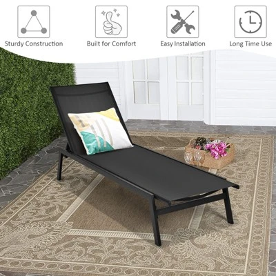 Tangkula Patio Chaise Lounger With 6-Postion Adjustable Backrest And Breathable Fabric Black 5 Tangkula Patio Chaise Lounger With 6-Postion Adjustable Backrest And Breathable Fabric Black - Image 5