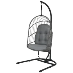 Tangkula Modern Rattan Hanging Egg Swing Chair W/Stand Foldable Cushioned Hammock Gray/Beige -Tangkula Shop GUEST df19a837 4238 4816 a640 e2bf50ae00c7