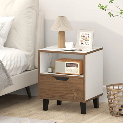 Tangkula 2PCS Nightstand Mid Century Modern Bedside Table W/ Drawer Open Storage Shelf 1 Tangkula 2PCS Nightstand Mid Century Modern Bedside Table W/ Drawer Open Storage Shelf