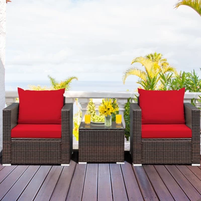 Tangkula 3-Piece Outdoor Patio Rattan Furniture Set with Cushioned Sofas 2 Tangkula 3-Piece Outdoor Patio Rattan Furniture Set with Cushioned Sofas - Image 2