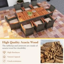 Tangkula 9PCS Patio Rattan Furniture Dining Set Acacia Wood Table Cushioned Chair For Outdoor -Tangkula Shop GUEST df30f97a 45dd 466e 9df0 c42e3ff3ccf5