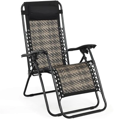 Tangkula Grey Folding Recliner Patio Rattan Zero Gravity Lounge Chair With Headrest 5 Tangkula Grey Folding Recliner Patio Rattan Zero Gravity Lounge Chair With Headrest - Image 5