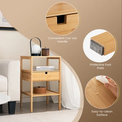 Tangkula Bamboo Nightstands Set Of 2 W/ Pull-out Drawer And Storage Shelf Wood Natural 8 Tangkula Bamboo Nightstands Set Of 2 W/ Pull-out Drawer And Storage Shelf Wood Natural - Image 8