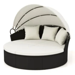 Tangkula Patio Round Daybed Wicker Sectional Sofa with Retractable Canopy -Tangkula Shop GUEST dfa520d6 9737 467c 9282 24a86add74a0