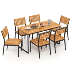 Tangkula 7 PCS Outdoor Dining Set For 6 Acacia Wood Rectangular Table & 6 Armless Chairs -Tangkula Shop GUEST dfef3a84 906d 48f9 af5a 28c0ec289868