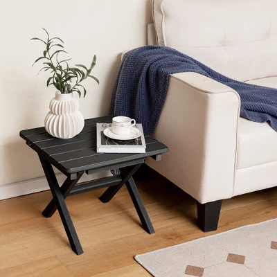 Tangkula 2 Pieces Folding Adirondack Side Table Poolside Garden Patio Black 2 Tangkula 2 Pieces Folding Adirondack Side Table Poolside Garden Patio Black - Image 2