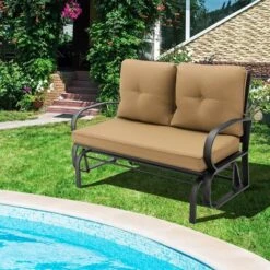 Tangkula 2-Person Outdoor Patio Glider Bench with Thick Seat and Back Cushions