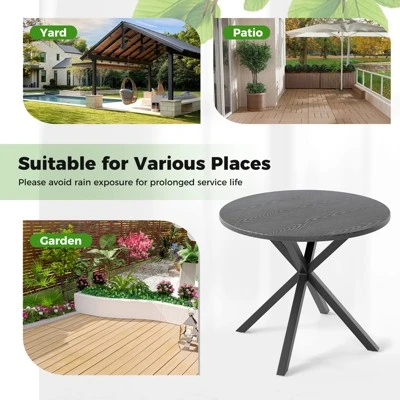 Tangkula 34 Inch Round Patio Bistro Table W/ Wood-Like Top & X-Shaped Legsfor Outside 7 Tangkula 34 Inch Round Patio Bistro Table W/ Wood-Like Top & X-Shaped Legsfor Outside - Image 7