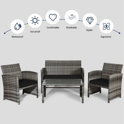 Tangkula 4-Piece Outdoor Patio Furniture Set - Rattan Wicker Conversation Sofa Collection 5 Tangkula 4-Piece Outdoor Patio Furniture Set - Rattan Wicker Conversation Sofa Collection - Image 5
