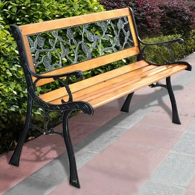 Tangkula Garden Iron Bench - 49" Outdoor Hardwood Porch & Path Chair 8 Tangkula Garden Iron Bench - 49" Outdoor Hardwood Porch & Path Chair - Image 8