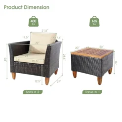 Tangkula 3-Piece Outdoor Rattan Furniture Set with Acacia Wood Table & Cushions -Tangkula Shop GUEST e0b90b03 2b0d 4db0 9394 d69a204d495d
