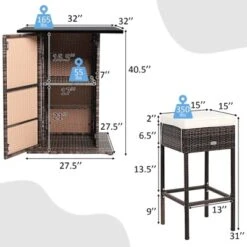 Tangkula 5 PCS Patio Rattan Dinning Set Conversation Set All Weather Wicker Bar Table Stool Set W/Hidden Storage Shelf & Cushions
