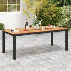 Tangkula Patio Dining Table For 8 79" Large Rectangle Table W/ Acacia Wood Tabletop