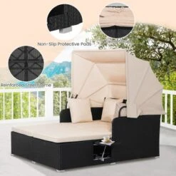 Tangkula Outdoor Wicker Lounge Daybed Hand-Woven PE Rattan Patio Loveseat Sofa Set With Retractable Canopy & 2 Side Tables With Soft Cushions Beige 13 Tangkula Outdoor Wicker Lounge Daybed Hand-Woven PE Rattan Patio Loveseat Sofa Set With Retractable Canopy & 2 Side Tables With Soft Cushions Beige -Tangkula Shop GUEST e1433a76 60dc 44bb 95c0 c66efff03f07