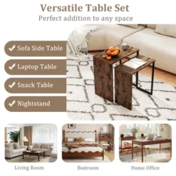 Tangkula Nesting Coffee Table Set Of 2 Modern Accent Sofa Side Tables W/ Faux Wood Top & Heavy Duty Metal Frame -Tangkula Shop GUEST e14f5ea1 04a0 409e 894e 1262c5ee671e