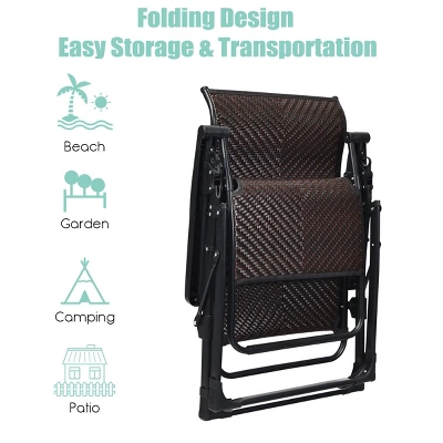 Tangkula Patio Rattan Wicker Recliner Chair Zero Gravity Folding Chaise Lounger 6 Tangkula Patio Rattan Wicker Recliner Chair Zero Gravity Folding Chaise Lounger - Image 6