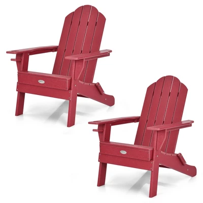 Tangkula 2PCS Patio Folding Adirondack Chair Weather Resistant Cup Holder Yard Red 8 Tangkula 2PCS Patio Folding Adirondack Chair Weather Resistant Cup Holder Yard Red - Image 8