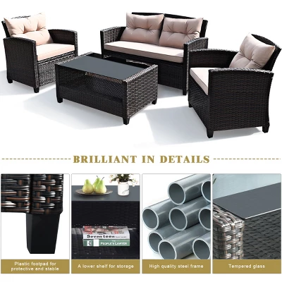 Tangkula Outdoor Rattan Conversation Set 4 Pieces Patio Wicker Chairs 4 Tangkula Outdoor Rattan Conversation Set 4 Pieces Patio Wicker Chairs - Image 4