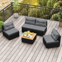 Tangkula Set Of 5 Rattan Sofa Set Outdoor Wicker Furniture Set W/Seat & Back Cushions Square Coffee Table Patio Sofa Set Gray -Tangkula Shop GUEST e1bf18bc 708a 42cb 94a7 30c73f4bff4e