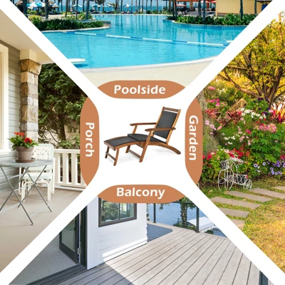 Tangkula 2-Piece Patio Folding Rattan Chaise Lounge Chair Set with Acacia Wood Frame 4 Tangkula 2-Piece Patio Folding Rattan Chaise Lounge Chair Set with Acacia Wood Frame - Image 4