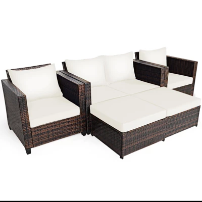 Tangkula 5-Piece Outdoor Wicker Conversation Set with Removable Cushions 3 Tangkula 5-Piece Outdoor Wicker Conversation Set with Removable Cushions - Image 3