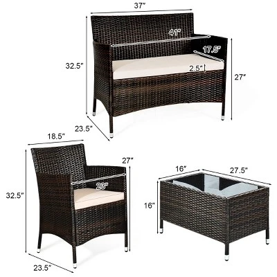 Tangkula 4-Piece Outdoor Rattan Conversation Set with Cushions & Glass Coffee Table 8 Tangkula 4-Piece Outdoor Rattan Conversation Set with Cushions & Glass Coffee Table - Image 8