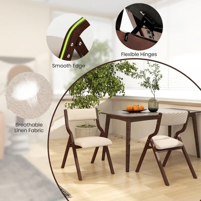 Tangkula Folding Dining Chairs Set Of 4 Wooden Table Chairs W/ Padded Seat Modern Coffee & Beige 4 Tangkula Folding Dining Chairs Set Of 4 Wooden Table Chairs W/ Padded Seat Modern Coffee & Beige - Image 4