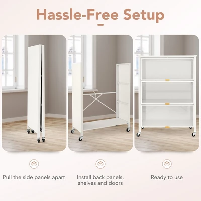 Tangkula 4-Tier Kitchen Bakers Rack Microwave Stand W/ Flip Doors Universal Wheels White 4 Tangkula 4-Tier Kitchen Bakers Rack Microwave Stand W/ Flip Doors Universal Wheels White - Image 4