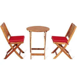 Tangkula 3PCS Folding Acacia Wood Bistro Set Patio Conversation Set W/ Red Cushions -Tangkula Shop GUEST e2b42bae 4548 410c 9d52 814d708e92f1